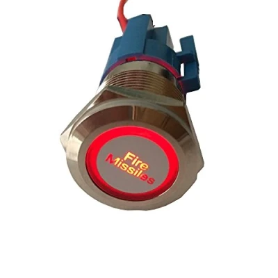 Image of Mintice 12V Car Vehicle Red LED Light Headlight Push Button Metal Toggle Switch 19mm Fire Missiles Socket Plug