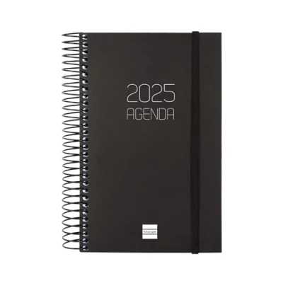 Image of Finocam Spiral Agenda Opaque 2025 1 Day Page January December (12 months) Black Spanish