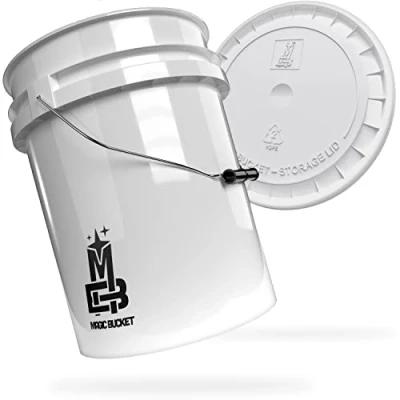 Image of MAGIC Bucket Wash Set for Car Hand White with Matching Lid 5 US Gallons Approx. 20 Litres Compatible Grit Guard, Detail Guardz Dirt Lock, Chemical Guys Trap