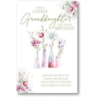 Image of Carte Blanche Lovely Granddaughter Birthday Card Watercolour Vases of Flowers with Foil Details Eco Friendly