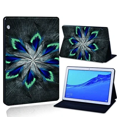 Image of FINDING Case Fit Huawei MediaPad T3 10 9.6&quot; Leather Cover PU Flip Smart Lightweight Shell Stand for (Huawei 9.6&quot;, peacock tail feather)