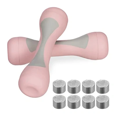 Image of Relaxdays Dumbbells Adjustable, Set of 2, Fitness Weights 1KG, 1,5KG, 2KG, Rubberised, Gym Equipment for Women, Pink, 25 x 7 cm