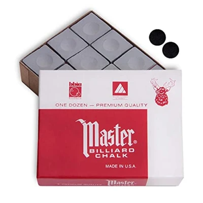 Image of Master Billiard Pool Cue Chalk Premium Quality 1 Dozen Made in The USA + 2 pcs of Table Spots (Gray)