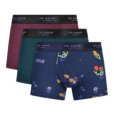 Image of Ted Baker Men&#039;s 3 Pack Cotton Trunk, Botanical Garden/Port Royale/Keppel Navy, Extra Large