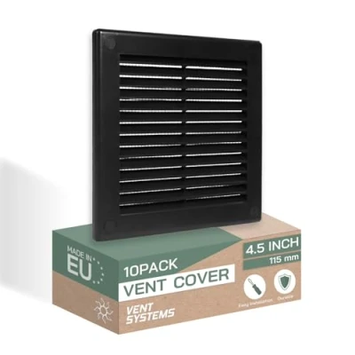 Image of Vent Systems 150 x mm / 6&#039;&#039; Inch Black Soffit Cover Pack of 10 Flat Square Air Louver Grille Built in Insect Screen HVAC Vents for Bathroom, Home Office, Kitchen