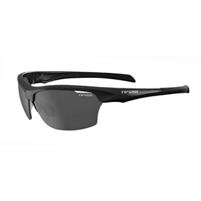 Image of TIFOSI Intense Single Lens Sunglasses: Bold design, shatterproof lenses for active wear, Gloss Black/Smoke