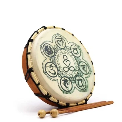 Image of Ancient Wisdom Handmade Mandala Shamanic Drum with Sticks Meditation Instruments for Sound Healing, Relaxation, Chakras &amp; Spiritual Awakening (30cm)