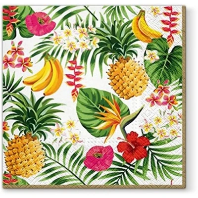 Image of Servietten Sommer 20 Disposable Napkins, Tropical Fruits and Leaves / Summer Pineapple Banana, 3 Ply, 33 x cm