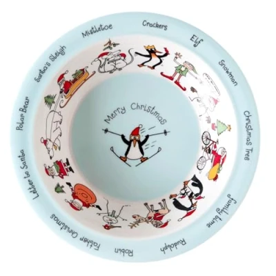 Image of Tyrrell Katz Kids Christmas Theme Printed Bowl in Blue Melamine Dishwasher Safe Children&#039;s Dish Outdoor Dining Tableware Everyday Plate 16.5 cm