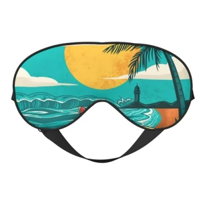 Image of Sunset Beach Palm Tree Soft Eye Mask â“ Dual Sided Comfortable Sleep Aid for Serenity and Relaxation, Cover, Blindfold, Light Blocking Mask, Travel Portable