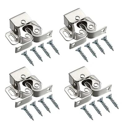Image of TERF® Heavy Duty Double Roller Catch Latch Silver Furniture Lock including Fixing Screw for Cabinet Kitchen Bathroom Cupboards Wardrobes Drawer Door Pack of 4