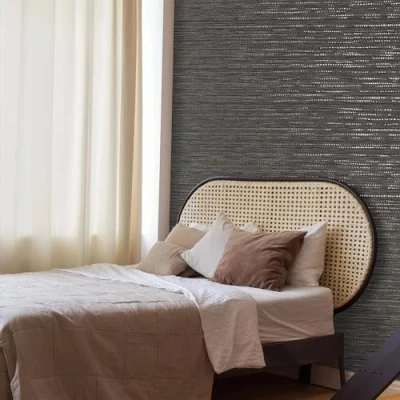 Image of Boutique Chunky Weave Textured Plain Charcoal Wallpaper Paste The Wall Contemporary Metallic Design Feature or 4 Suitable for Any Room Cover Small Cracks