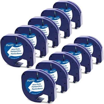 Image of MarkField Compatible Label Tapes Replacement for Dymo Letratag Plastic White Tape 91201 S0721610, LT 100H 100T 110T QX50 XR XM 200B Plus, 12mm x 4m, 10 Pack