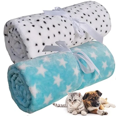 Image of LeerKing 2 Packs Dog Blankets Soft Warm Pet Cat Bed Blanket Fleece Flannel Mattress Couch Sofa Crate for small medium large Puppy，30&quot;x 40&quot; Blue&amp;White