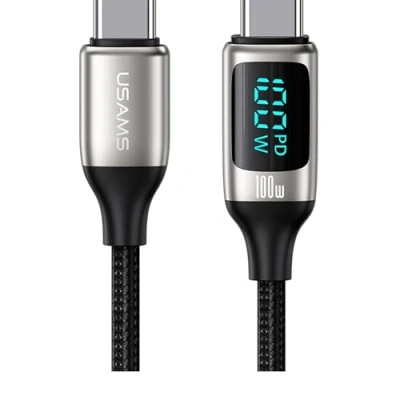 Image of P4Y USB C to cable US SJ546 U78 for charging and data transfer 100W PD fast charge up 5A Material: Nylon + Aluminium Intelligent layout LED indicator 1.2m White