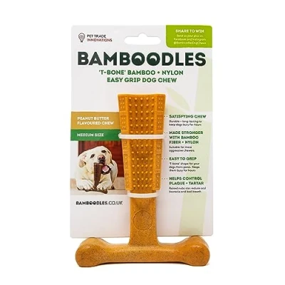 Image of Bamboodles Peanut Butter T Bone Dog Chew Toy Medium