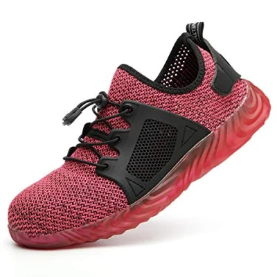 Image of Unisex Lightweight Work Trainers Breathable Safety Shoes Steel Toe Caps Protective Casual Sneakers Walking Pink 6 UK