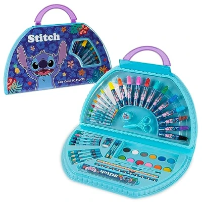 Image of Disney Stitch Kids Art Set 40 Plus Pieces Princess Colouring Sets Paints Pencils Markers Crayons Travel Supplies Gifts for (Blue Set)