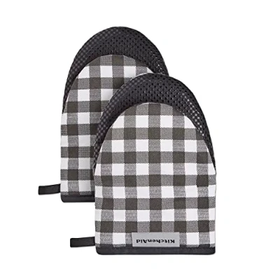 Image of KitchenAid Kitchen Aid Gingham Mini Oven Mitt Set, 5.5&quot;x8&quot;, Onyx Black