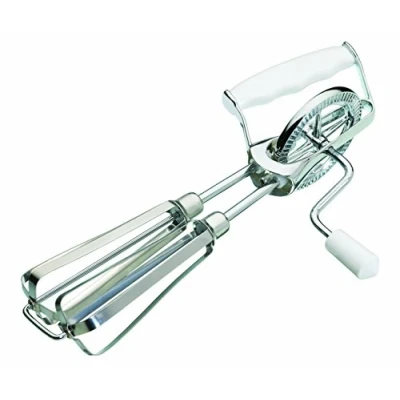 Image of KitchenCraft Rotary Hand Whisk, Stainless Steel Manual Mixer, Plastic Handle, Silver / White, 6.5 x 13 27.5 cm
