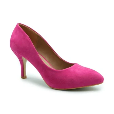 Image of Womens Ladies Low MID HIGH Kitten Heel Pumps Pointed Toe Work Court Shoes Size (UK 5 / EU 38 US 7, Fuchsia Pink Suede)