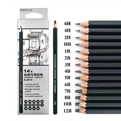 Image of Sketch pencil drawing set 14 pencils 6h, 4h, 2h, Hb, 1b, 2b, 3b, 4b, 5b, 6b, 7b, 8b, 10b, 12b