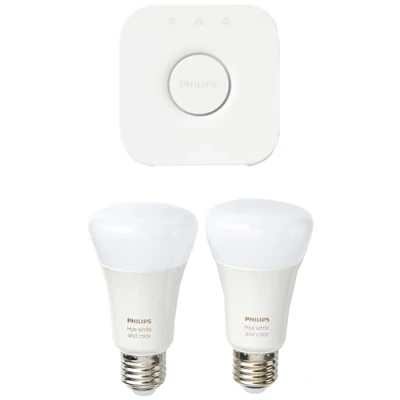 Image of Philips Hue White &amp; Color Ambiance Starter Set of 2 Lamps, Plastic, 19 W,