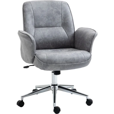 Image of Vinsetto Swivel Computer Office Chair Mid Back Desk Home Study Bedroom, Light Grey