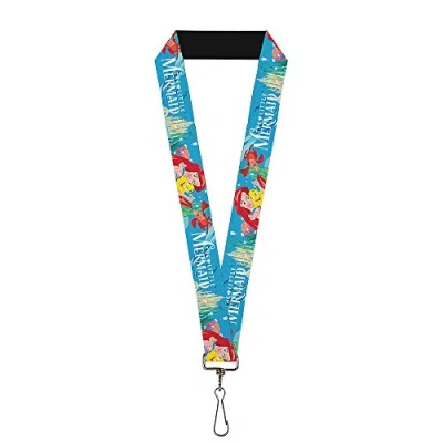 Image of Buckle Down Unisex&#039;s Lanyard 1.0 The Little Mermaid/Castle Ariel, Flounder &amp; Key Chain, Multicolor, One Size