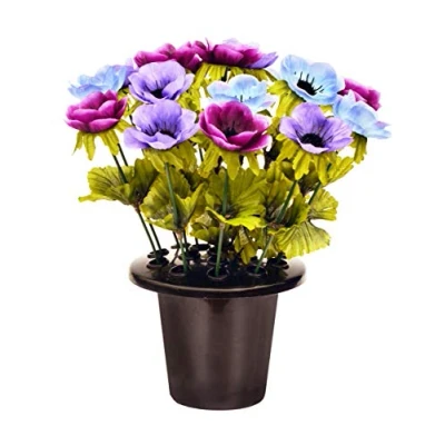 Image of Sincere Floral SF ARTIFICIAL LILAC ANEMONE GRAVE POT WITH FLOWERS VASE INSERT MEMORIAL