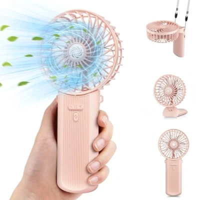 Image of Hand Held Fan, Portable Handheld USB Rechargeable Fans with 4 Speeds, Personal Battery Powered Mini Desk Desktop Small Electric Fan Folding for Home Office Indoor Outdoor Travel (Pink)