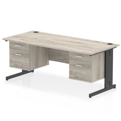 Image of Impulse 1800x800 Desk Grey Oak/Black Cable Managed 2x2 Dr Fixed Peds