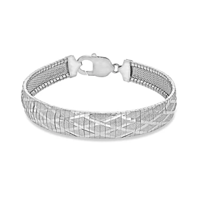 Image of Tuscany Silver Women&#039;s Sterling Rhodium Plated Diamond Cut Herringbone Bracelet of length 19 cm/7.5 Inch