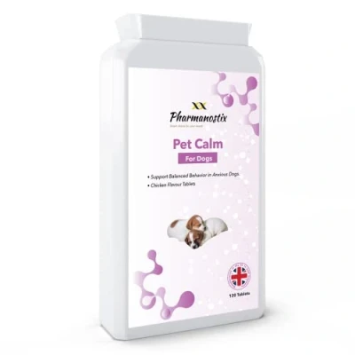 Image of Pet Calming 120 Chicken Flavour Tablets, Reduce Hyperactivity with Dog Anxiety, Aggression and Stress Relief, Support For Nervous, UK Manufactured by Pharmanostix