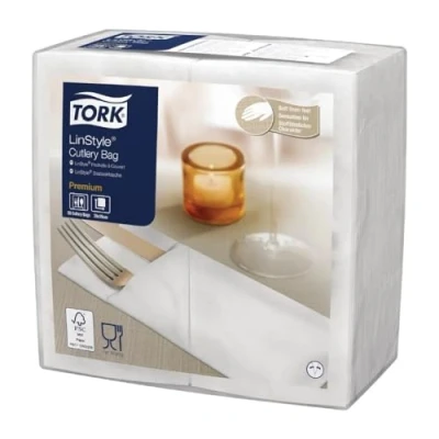 Image of Tork LinStyle Cutlery Napkins White (Pack of 12 x 50)