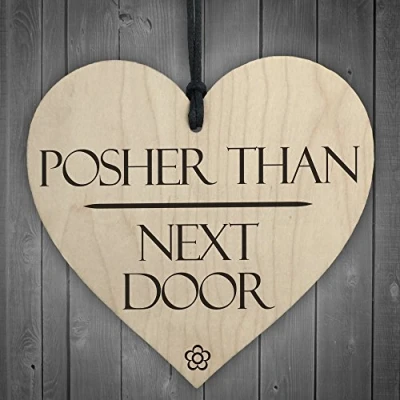 Image of RED OCEAN Posher Than Next Door Novelty Wooden Hanging Heart Shabby Chic Garden Plaque