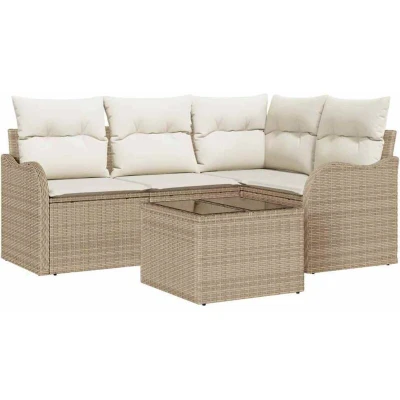 Image of vidaXL 5 Piece Garden Sofa Set with Cushions Brown Poly Rattan