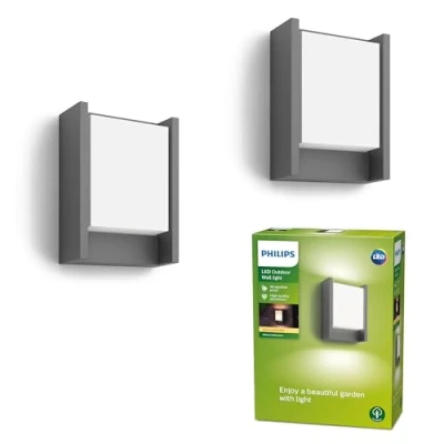 Image of Philips Lighting Wall Lantern, Plastic Metal Fabric, Anthracite