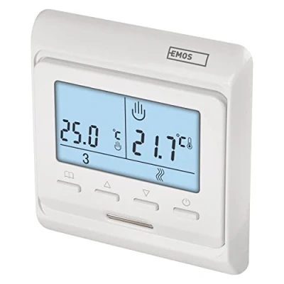 Image of EMOS Digital underfloor Heating, programmable Clock Adjustable Hysteresis, Wire Thermostat Including Floor Sensor/Room Temperature Controller for Flush Mounted Installation, White, 43 x 86 90 mm