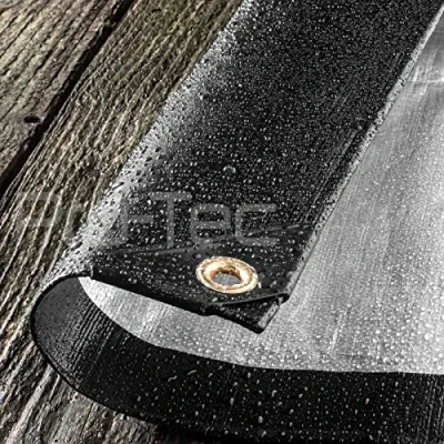 Image of 270GSM Tarpaulin Extra Heavy Duty Builders Waterproof Ground Sheet Cover Shelter Black &amp; Gold or Silver 20ft x (6m 6m) Black/Silver