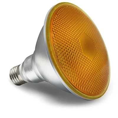 Image of Long Life Lamp Company PAR38 LED Light Bulb Amber 15w Reflector E27 Edison Screw spotlight Super Bright IP65 Outdoor Garden Spike (Amber)