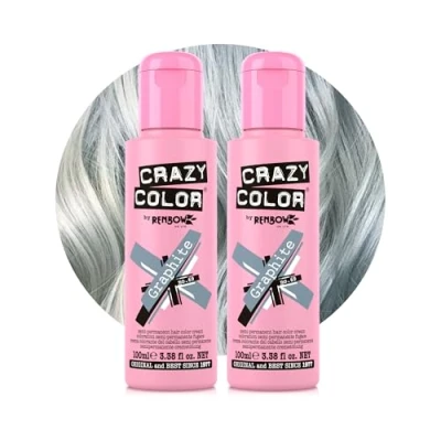 Image of Crazy Color Metallic Graphite Semi Permanent Duo Hair Dye. Highly Pigmented Silver Toner Conditioning &amp; Oil Nourishing Vegan Formula No Bleach or Ammonia 200ml