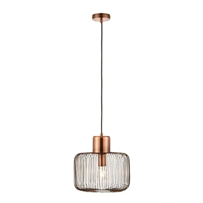 Image of National Lighting Tesla Vintage Industrial Style Antique Copper Effect Finish Square Cage Design E27 LED Compatible Pendant Ceiling Light Fixture
