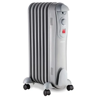 Image of Schallen Portable Electric Slim Oil Filled Radiator Heater for Home and Office Use with Adjustable Temperature Thermostat, 3 Heat Settings &amp; Safety Cut Off (Grey, 1500W 7 Fin)