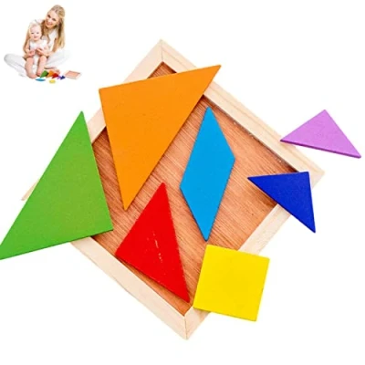 Image of Tangram Puzzle, 7 Wooden Game Toys Children&#039;s Shape Logic Game, Kids Brain Puzzles Developmental For