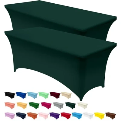 Image of Utopia Kitchen Spandex Tablecloth 2 Pack [6FT, Hunter Green] Tight, Fitted, Washable and Wrinkle Resistant Stretch Rectangular Patio Table Cover for Event, Wedding, Banquet &amp; Parties [183Lx76Wx76H] cm