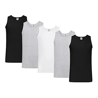 Image of Fruit of the Loom Lightweight Vest Men&#039;s (Pack 5), 2 x Grey Black 1 White + Hl kauf Notepad, XXXXX Large