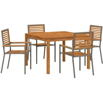 Image of vidaXL 5 Piece Garden Dining Set Grey Poly Rattan Acacia