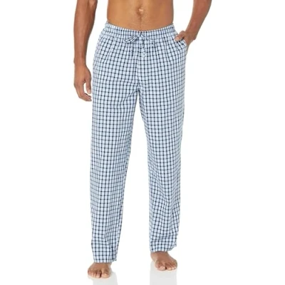 Image of Amazon Essentials Men&#039;s Straight Fit Woven Pyjama Bottoms, Light Blue White Plaid, XXL