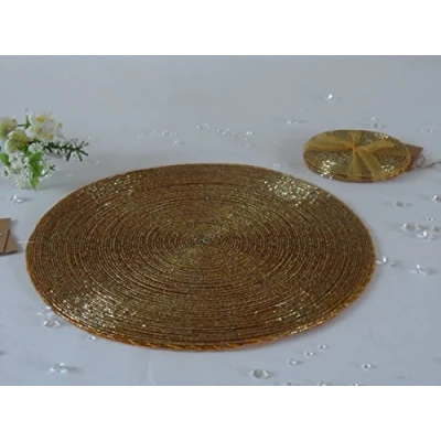 Image of Annibells at Home Set 4 Round Glass Beaded Gold Table Place Mats and Coasters